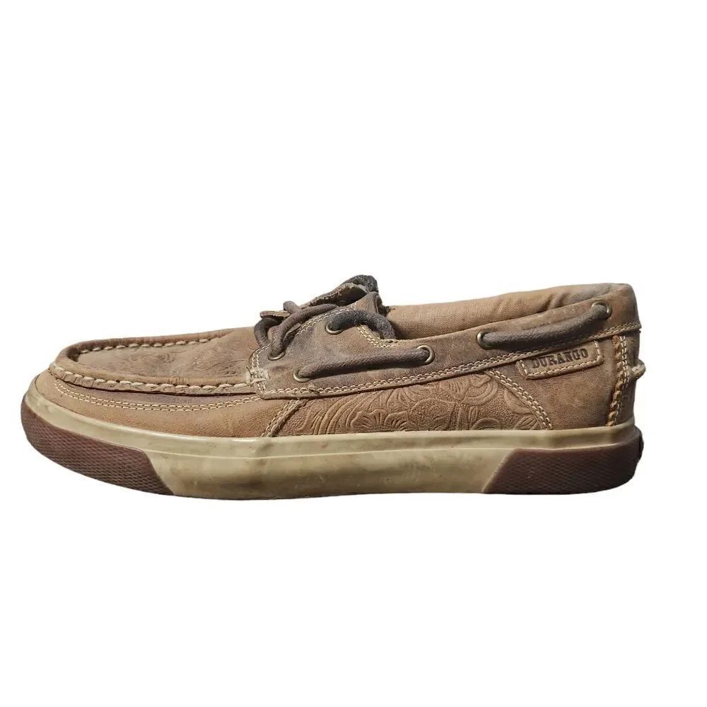 Durango Music City Shoes Women's Western Emboss Boat Moc 7.5 Brown Tan Leather